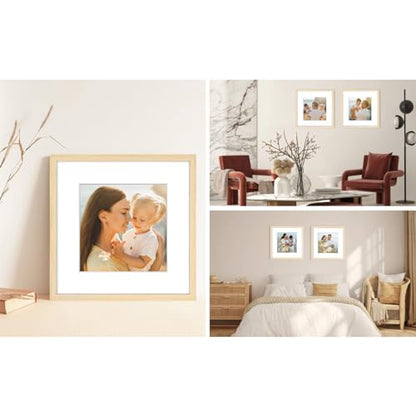12x12 Picture Frame Set of 6, Display Pictures 8x8 with Mat or 12x12 Without Mat, Tabletop Display and Wall Hanging Photo Frame, Gallery Wall Frame Set, Natural - color: Natural, size: 12x12