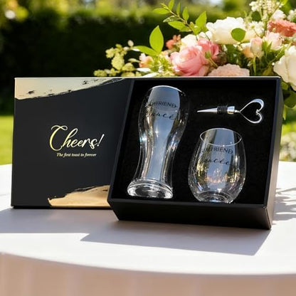 AW BRIDAL Fiance Wine Glasses and Beer Mug Set with Wine Stopper for Couple | Engagement Gifts for Women, Newly Wed Gift for the Couple 2026, Engaged Wine Glasses for Bride to Be, Fiance Fiancee Gift - style: Fiancé Glasses