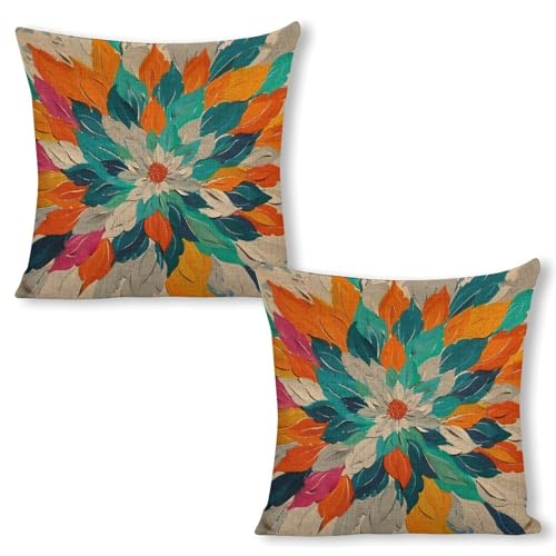 Oil Painting Dahlia Throw Pillow Covers Linen Pillow Cases 18x18 Inch Square Cushion Pillowscover Modern Farmhouse Decor Set of 2 for Sofa Bedroom Living Room Car - color: Oil Painting Dahlia, size: 18" x 18" (Pack of 2)