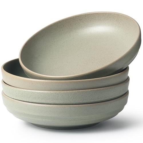 HAPPY KIT 9'' Pasta Bowls, 42oz, Stoneware Set of 4, WillowGreen - color: WillowGreen