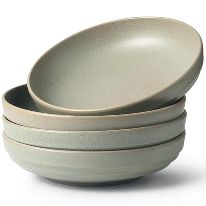 HAPPY KIT 9'' Pasta Bowls, 42oz, Stoneware Set of 4, WillowGreen - color: WillowGreen