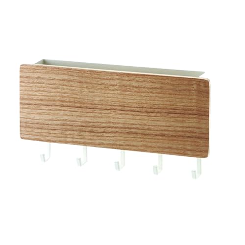 Wooden Key Holder Mail Organizer with 5 Hooks, Wall Mounted Key Rack Shelf for Entryway, Walnut Wood Color (Wood Color) - color: Wood Color
