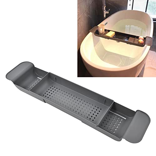 Expandable Bathtub Caddy, Multifunction Bath Tray with Secure Grips for Tub Edge, a Bathtub Organizer Rack with Dedicated Book Wine Phone Holder Bathtub (Gray) - color: Gray