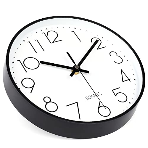 10 Inch Black Wall Clock Battery Operated Silent & Non-Ticking Wall Clock Classic Clock for Home, Office, Bedroom, School - color: Black, size: 10 Inch