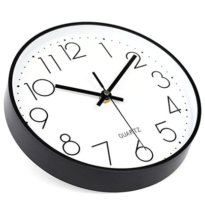 10 Inch Black Wall Clock Battery Operated Silent & Non-Ticking Wall Clock Classic Clock for Home, Office, Bedroom, School - color: Black, size: 10 Inch
