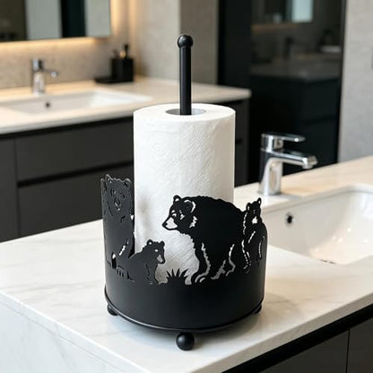 Paper Towel Holders Countertop - Paper Towel Holder Standing - Decorative Paper Towel Roll Holder Metal Paper Towel Holder Animal Paper Towel Holder (Bears) - color: Bear(matte Black)