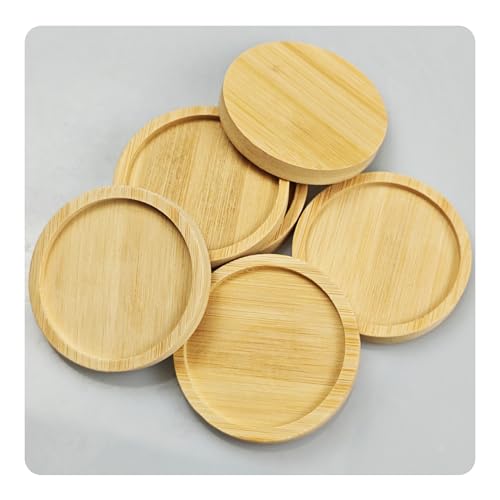 6Pcs 2.5” Bamboo Plant Saucer, Round Pot Tray for Indoor Planters, Succulent Holder Drainage Tray, Versatile Coaster Set for Home Office Decor - size: 2.5”
