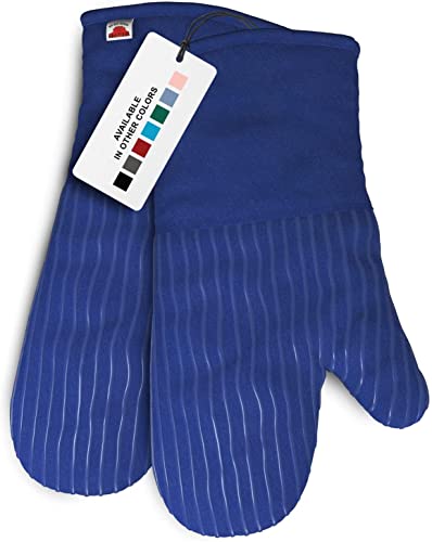 Silicone Oven Mitts - Dark Royal Blue Set of 2-12.5" - Heat Resistant to 536 F / 280 C Kitchen Gloves - Professional Grade Protection Hot Cooking Baking - color: Royal Blue