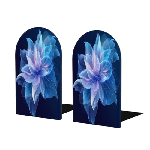 Blue Flowers Galaxy 2Pcs Book Ends for Shelves Non-Skid Wood Bookends Decorative Back to School Books Holders Book Stoppers Bookshelf Accessories for Desk Home Office School Decor (1 Pair) - color: Blue Flowers Galaxy