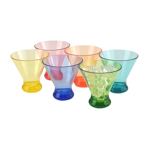 Set of 6 Martini glass 9 oz Stemless Glasses,Heavy Base Stable Cocktail/Drink/Juice/Red Wine Glasses,Fits Ice Cream/Milkshakes,Dishwasher Safe,Ideal Gift for Home Party (Multi color) - color: Multicolor