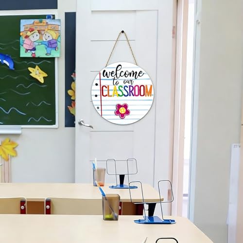 Welcome to Classroom Front Door Decoration Sign, Seasonal Door Sign | 12 inch Interchangeable Wooden Plaque for Classroom/Home, DIY Wall Decor for Christmas Holidays & Back-to-School,13 Patterns