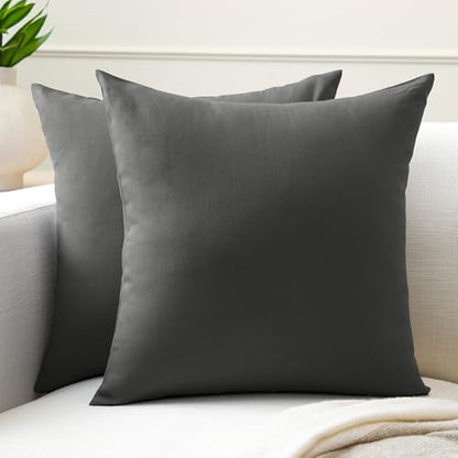 Encasa XO Throw Pillow Covers, Cotton, No Inserts 12"x12" Charcoal Grey | Durable Cotton Canvas | Concealed Invisible Zipper | Ideal for DIY & Embroidery | Living Room & Couch | Set of 2 - color: Charcoal Grey, size: 12" x 12" (Pack of 2)