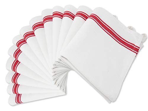 Aunti Em's Kitchen Dish Towels Set (13 Pack) Natural Cotton Fabric for Embroidery - Zero-Lint Cloth for Drying Glasses, Plates, Hand - 25.5 x 15.5 Inch (13-Pack Red Stripes) - color: 13-pack Red Stripes