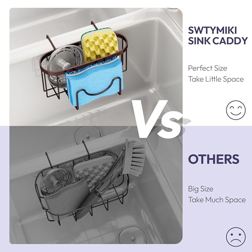 SWTYMIKI Sponge Holder for Kitchen Sink - Movable Kitchen Sink Caddy with M Shape Hook, Stainless Steel Hanging Sponge Caddy for Dish Sponge, Brush, Stopper Organizer in Double Bowl Sink, Bronze - color: Bronze-regular