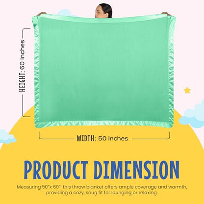 Thermal Waffle Knit Throw Blanket Satin Trim Mint Green 50"x60" | Adult throw blanket with soft lightweight waffle knit design, satin trim & breathable layer for couch, bed & living room use - color: Mint Green - Satin Trim