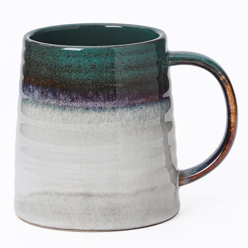 Mkour 23oz Extra Large Ceramic Coffee Mugs, Handmade Cup, Big Tea Cups with Large Handle for Office and Home, Microwave and Dishwasher Safe (Ink Green) - color: Ink Green