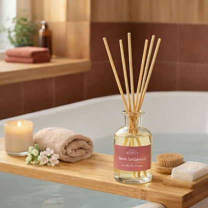 Natural Reed Diffuser Set, Warm Sandalwood 3.52 oz (100ml) Scented Diffuser with Sticks Home Fragrance Reed Diffuser for Bathroom Shelf Decor, Ideal Gift for Woman