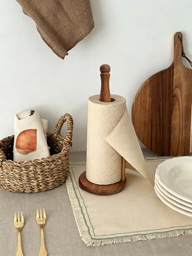 Wood Paper Towel Holder, Vintage Wooden Countertop Paper Towel Holders for Kitchen Roll Holder, Paper Towel Holder for Kitchen Roll Organize, Free-Standing Kitchen Roll Holder with Wood Base