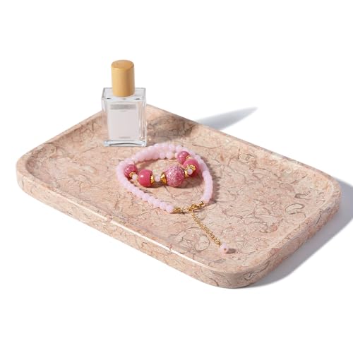 Marble Tray, 12"x8" Natural Marble Vanity Tray for Countertop Bathroom Kitchen Dresser, Decorative Catchall Trays for Perfume Jewelry, Rectangular Stone Serving Tray(Pink) - color: Pink