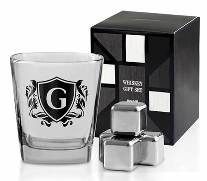 Whisky Gifts for Men, Personalized Initial Whiskey Glass with Whiskey Stones for Dad, Boyfriend, Best Friends, Coworkers, Husband, Brother, Uncle and Boss on Father's Day, Boss Day and Birthday - G - color: G