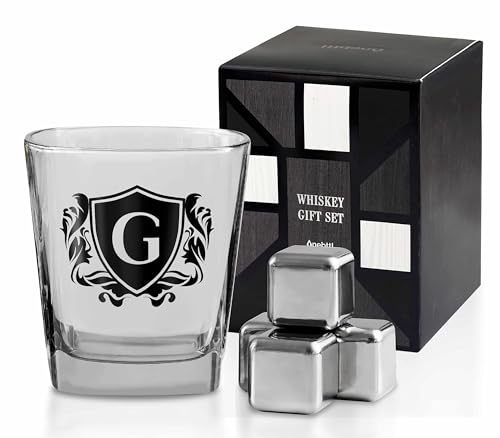 Whisky Gifts for Men, Personalized Initial Whiskey Glass with Whiskey Stones for Dad, Boyfriend, Best Friends, Coworkers, Husband, Brother, Uncle and Boss on Father's Day, Boss Day and Birthday - G - color: G
