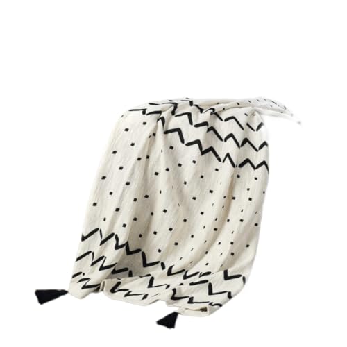 HomeRoots 50" X 60" Black and White Woven Cotton Chevron Throw Blanket with Tassels