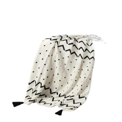 HomeRoots 50" X 60" Black and White Woven Cotton Chevron Throw Blanket with Tassels