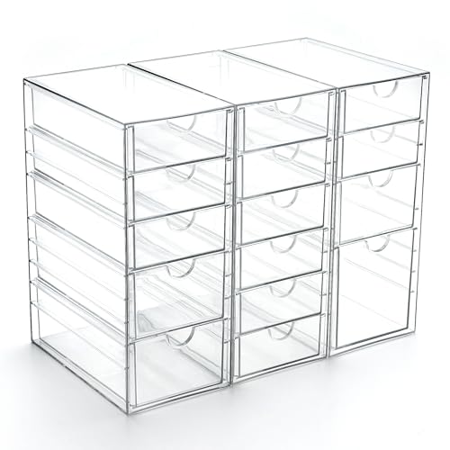 Prsildan 15 Drawers Teacher Toolbox Acrylic Containers, Set of 3 | Clear, Pens Markers Stickers Hardware Storage, Office Desk Kitchen Cabinet Garage Organizer - size: 15 Drawers