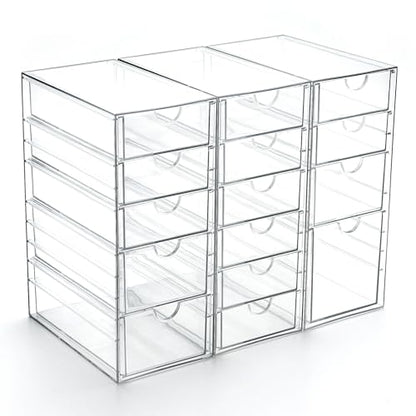 Prsildan 15 Drawers Teacher Toolbox Acrylic Containers, Set of 3 | Clear, Pens Markers Stickers Hardware Storage, Office Desk Kitchen Cabinet Garage Organizer - size: 15 Drawers