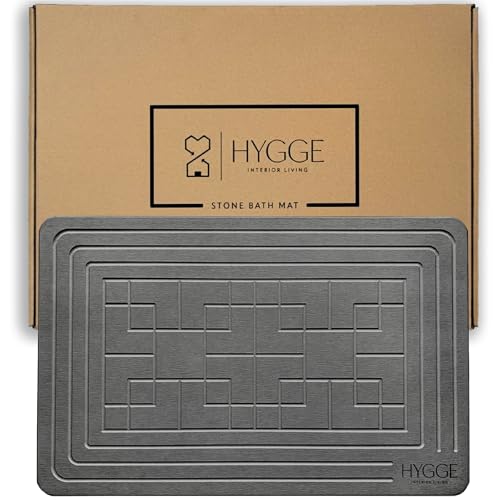 Diatomaceous Earth Stone Bath Mat - Ash Tile | Modern Fast Dry Bathroom Floor Shower Mat, Quick Drying Premium Luxury Diatomite Spa Stone Gift, Non-Slip Base, 23.6" x 15.4" - color: Ash Tile