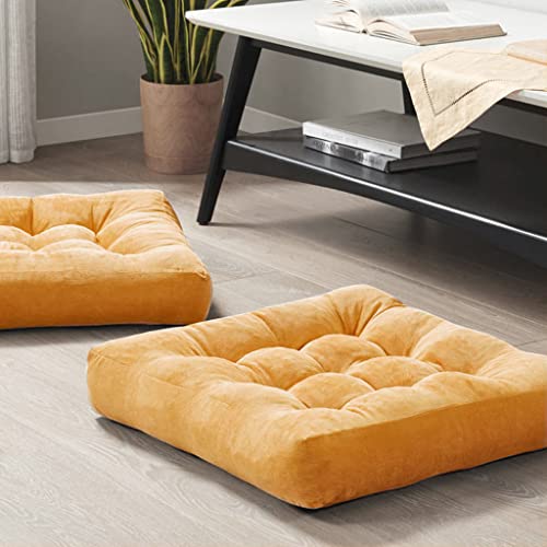 Floor Pillows Set of 2, Large Meditation Cushion for Adults, 22 Inch Square | Floor Cushion For Reading Nook, Office & Tatami, Breathable Corduroy Cover, Supportive Shredded Memory Foam, Yellow Yoga Seat - color: Square | Yellow | 2 Pack, size: 2 Pack