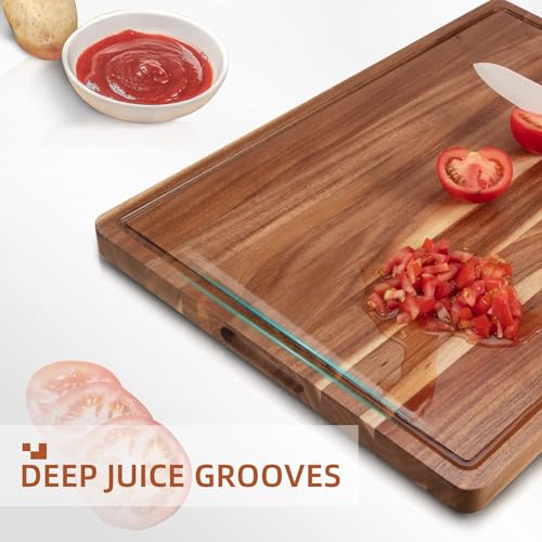 GAOMON Acacia Extra Large Wood Cutting Board, 1.2 Inches Thick Butcher Block, Reversible Wooden Kitchen Block, over Stove Cutting Board, with Side Handles and Juice Grooves, 24 x 18 Inch - size: 24.8"L x 18.8"W
