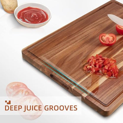 GAOMON Acacia Extra Large Wood Cutting Board, 1.2 Inches Thick Butcher Block, Reversible Wooden Kitchen Block, over Stove Cutting Board, with Side Handles and Juice Grooves, 24 x 18 Inch - size: 24.8"L x 18.8"W