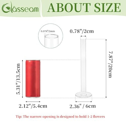 Glasseam Glass Bud Vase for Centerpieces, 16Pcs Clear Small Flower Vase Set | For Single Rose, 7.87" Tall, Skinny Cylinder, Modern, Table Decorations for Living Room, Kitchen, Wedding, Party, Baby Shower
