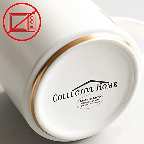 COLLECTIVE HOME Ceramic Coffee Mug, 15 oz Monogram Cup with Gift Box(j) | Dishwasher Safe, Engraved Gold Letter , Personalized Housewarming Birthday Present, Christmas Thanksgiving Mothers Day Gifts - color: gold-j