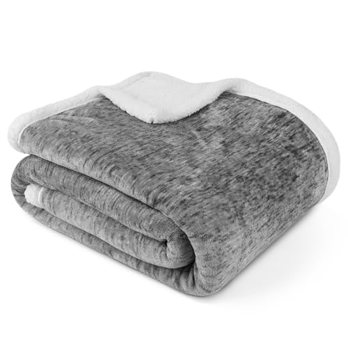 PAVILIA Melange Dark Gray Sherpa Blanket Throw for Couch, Warm Soft Cozy Reversible Blanket Sofa Bed, Thick Plush Large Fleece Car Blanket, Decorative Home Room Decor Gifts Men Women, 50x60 Dark Grey - color: Melange Charcoal, size: 50 x 60 Inches