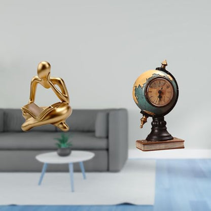 Abstract Reader Figurine Globe Figurine Clock Human Figure Resin Sculpture Artistic Shelf Decoration Suitable for