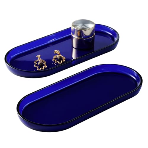 SheeChung Acrylic Vanity Tray, Bathroom Makeup Organizer Countertop, Blue | 9.65" x 4.5", Perfume Jewelry Candle Dispenser Catchall Tray, Sturdy Holder for Cabinet Shelf Closet Drawer Organizer, 2 Pack - color: Blue Acrylic, size: 2 Pack (9.65" x 4.5" x 0