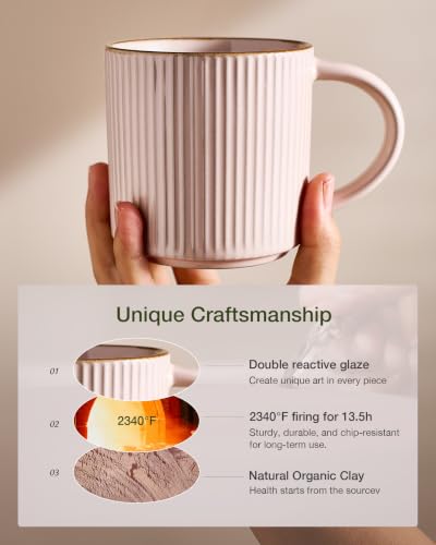 famiware Coffee Mug Set of 4, Star 12 oz Ceramic Mugs Cups Set with Handle | Stoneware Stackable Catering Cup for Coffee, Tea, Cappuccino, Latte, Microwave & Dishwasher Safe, Light Pink - color: Star-Light Pink, size: 4 Count (Pack of 1)