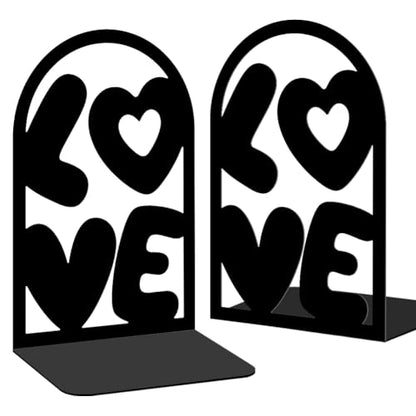 Decorative Book Ends, 2 Pcs Love Decor Metal Bookends Rectangular Black Bookends for Shelf Decoration and Book Organization - style: Love
