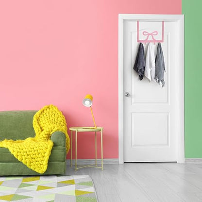 Reallnaive Pink Bow Over The Door Hooks Coquette Bathroom Decor Hanger Wall Mount Rack Holder for Towel, Hat, Coat, Cloth, Keychain, Bag, Home Organizer - style: Pink Bow