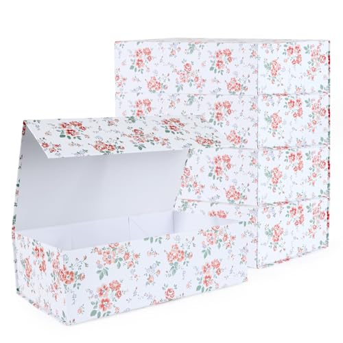 LFBOX Rose Floral Gift Box with Magnetic Lids 5 Pack | Large Bridesmaid Groomsman Proposal Boxes,13.8x8.3x4.4 in, Collapsible Rectangle Storage Box Bulk - color: White Rose, size: 1 Count (Pack of 5)