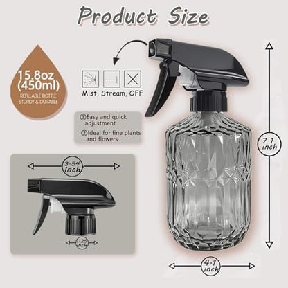 Glass Handheld Spray Bottle, 15oz Refillable Water Bottle Spray, Reusable Adjustable Nozzle Plant Mister Spray Bottles Indoor, Plant Mister for Hair, Cleaning, Gardening, Pets Care (Dark Grey) - color: Dark Grey a