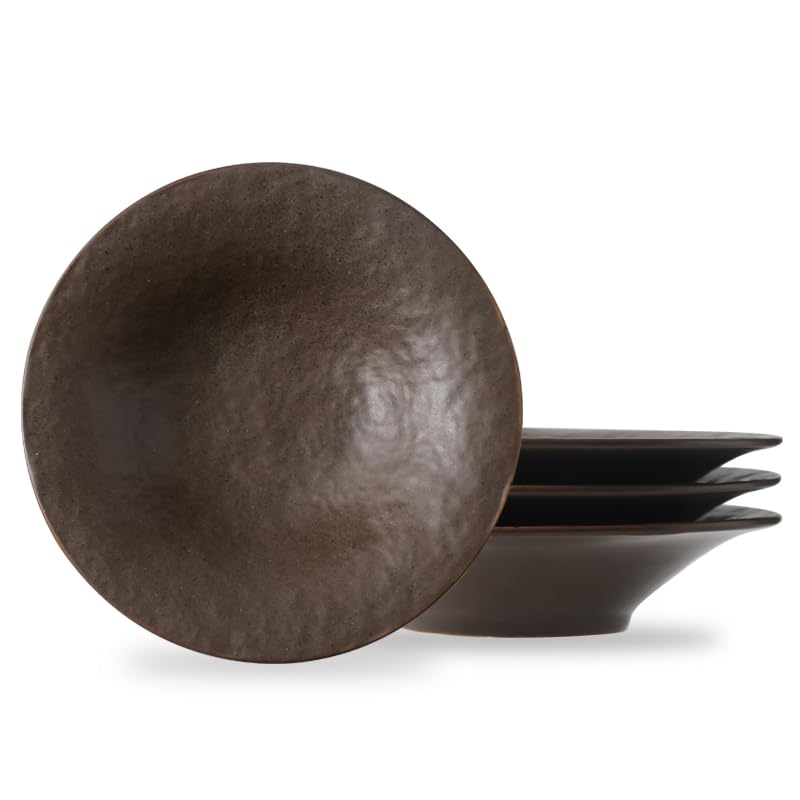 8 Inch Elegant Porcelain Dinner Plates, Round Appetizer Plates, Perfect for Salad, Dessert, Pasta, Snacks,Fruit,Breakfast, Party, Dishwasher & Microwave Safe, Set of 4 (Brown) - color: Brown