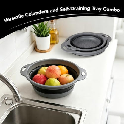 Collapsible Colander Set of 3, Silicone Food Foldable Strainer for Cooking Pasta, Vegetables and Fruit (3QT, 4QT and 5QT), Black - color: Black