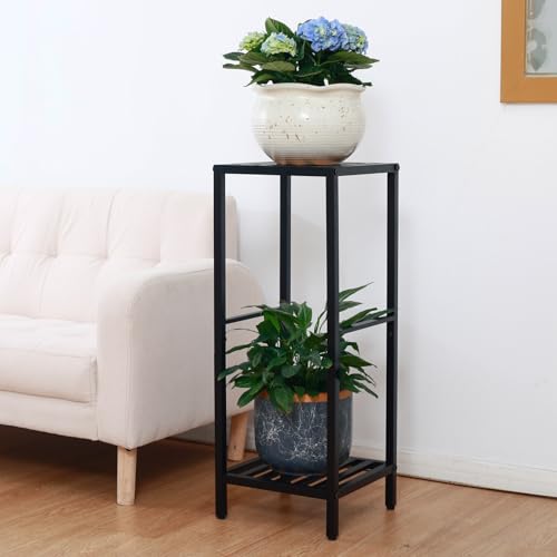 Party Zealot 2-Tier Tall Metal Square Plant Stand 31” Heavy-Duty Modern Flower Pot Rack for Indoor Living Room, Corner Side Table for Outdoor Patio, Garden, and Balcony, Black - style: Square tube - 1 pack