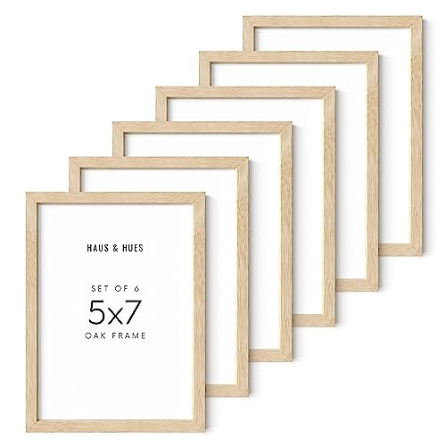 HAUS AND HUES Picture Frame, 5x7 inches, Beige Oak, Set of 6, Natural Wood Picture Frames for Wall Collage - color: Beige Oak, size: 5x7 in, style: Set of 06