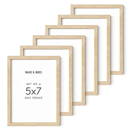 HAUS AND HUES Picture Frame, 5x7 inches, Beige Oak, Set of 6, Natural Wood Picture Frames for Wall Collage - color: Beige Oak, size: 5x7 in, style: Set of 06