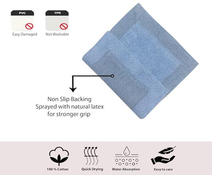 Home Weavers Luxury Collection 100% Cotton Reversible Bathroom Rugs Set, Washable Rug, Soft Cotton Extra Soft and Absorbent Bath Rug, Kitchen Mat, 2 Piece Set(S+M), Blue - color: Blue, size: 2 Piece Set(S+M)