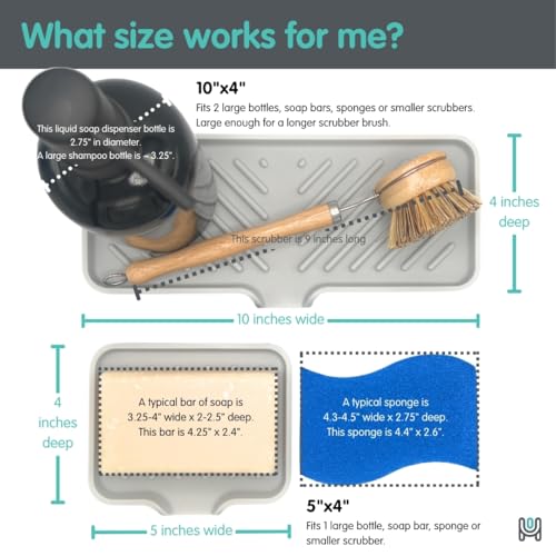 Silicone Soap Dish Tray and Sponge Holder with Drain Chute and Feet | 3-Way Sloped Design | Bathroom and Kitchen Sink Organizer Caddy (Light Grey, 5"x4", 3.5 Ounces) - color: Light Grey, size: 5"x4"